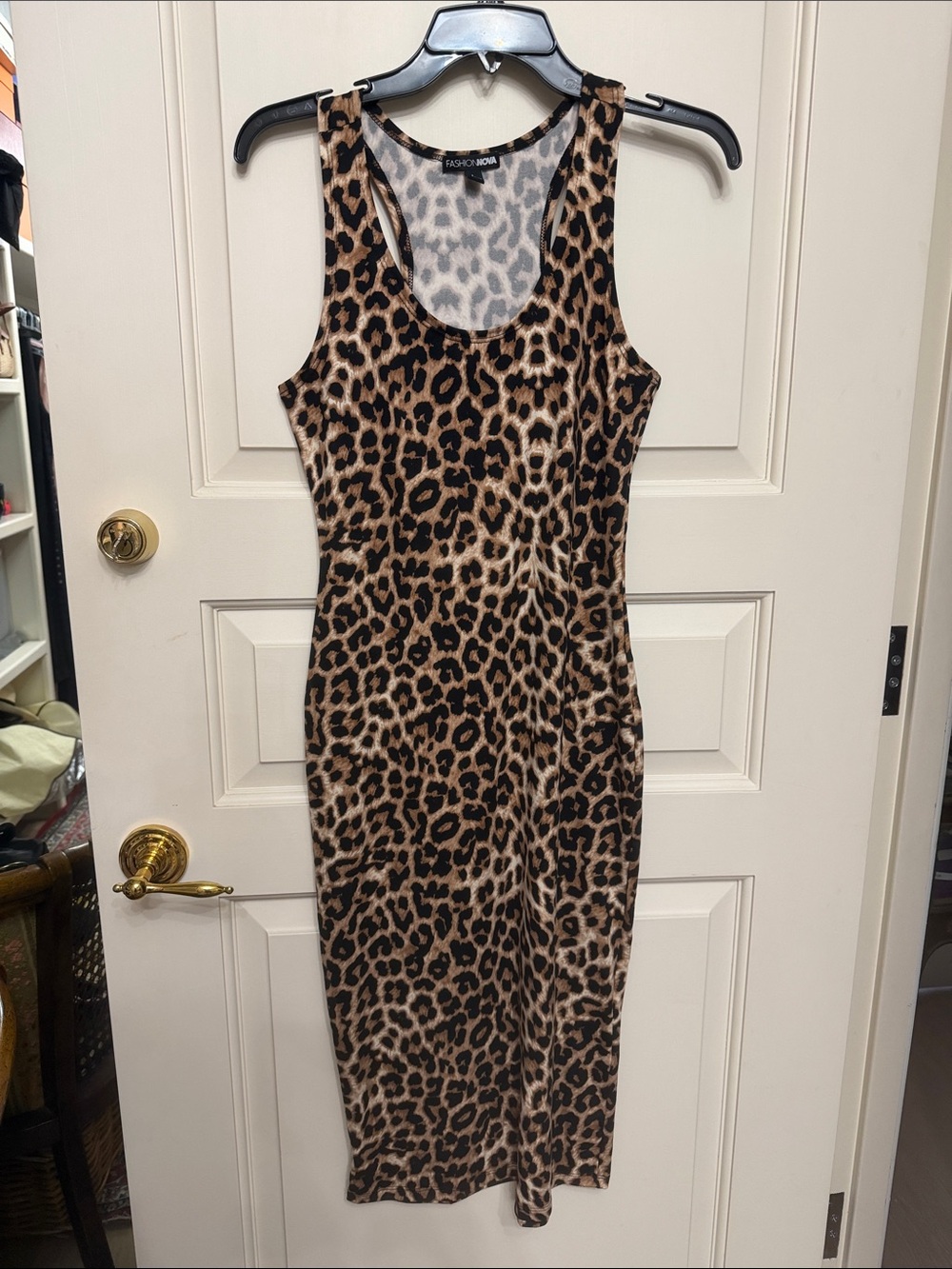 Fashion Nova Leopard Print Bodycon Midi Dress - tan and black